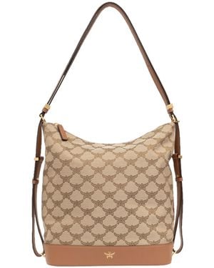 MCM Himmel Monogram Jacquard Hobo Bag - White