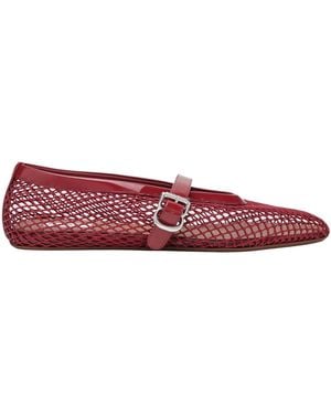 Alaïa Buckled Mesh Ballet Flats - Red