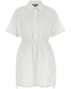 Prada Short-Sleeved Drawstring Dress - White