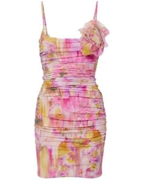 Blumarine Floral-Appliqué Printed Jersey Minidress - Pink