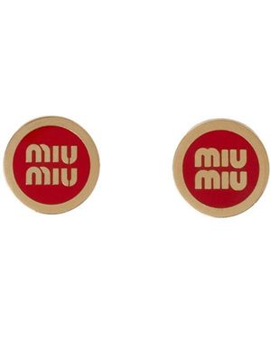 Miu Miu Logo-Lettering Two-Toned Stud Earrings - Red