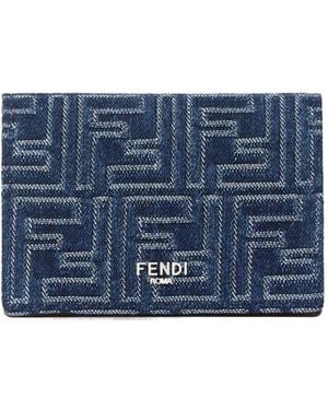 Fendi Logo Detailed Ff Jacqurd Cardholder - Blue