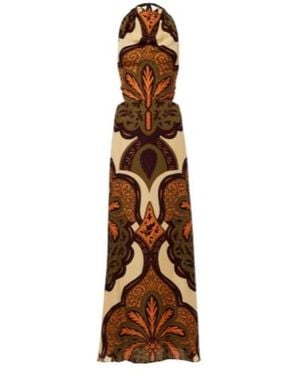 Johanna Ortiz Halterneck Printed Silk Maxi Dress - Brown