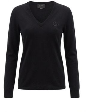Gucci Fine Cashmere Silk Top With Embroidery - Black