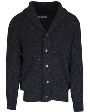 Brunello Cucinelli Shawl-Collar Speckled Cardigan - Blue