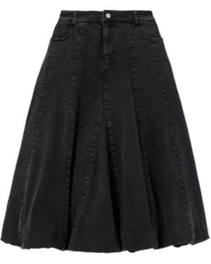 Sea Patchwork Denim Mid-Length Skirt - Black