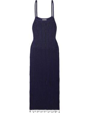 Jil Sander Bead-Embellished Ribbed-Knit Maxi Dress - Blue