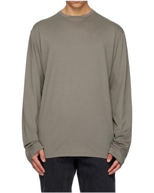 Rier Crew Neck Knitted Cotton T-Shirt - Grey
