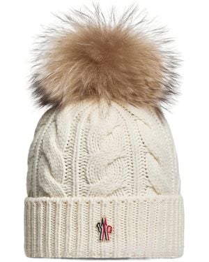 Moncler Grenoble Pompom Knit Beanie Hat - Natural