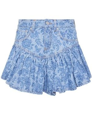 Alessandra Rich Floral-Print Denim Mini Skirt - Blue