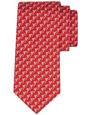 Ferragamo Owl Print Silk Tie - Red