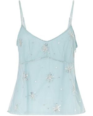STAUD Elsa Embellished Mesh Top - Blue