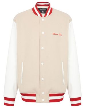 Balmain Logo Embroidered Varsity Jacket - White