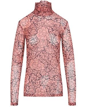 Dries Van Noten Sheer Turtleneck Blouse - Red
