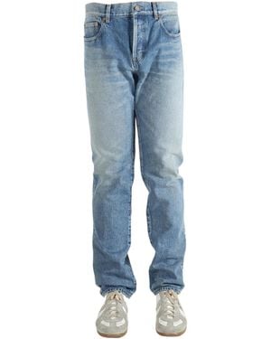 Saint Laurent Logo Patch Straight Leg Jeans - Blue