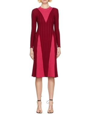 Partow Round Collar Color Matching Dress - Red