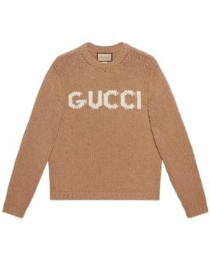 Gucci Intarsia Knit Crewneck Sweater - Natural