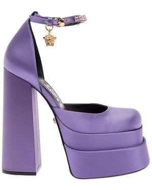 Versace Medusa Head Charm Satin Platform Pumps - Purple