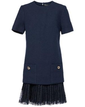 Oscar de la Renta Tweed And Lace Minidress - Blue