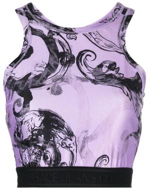 Versace Jeans Couture Couture Magazine-Printed Sleeveless Cropped Top - Purple