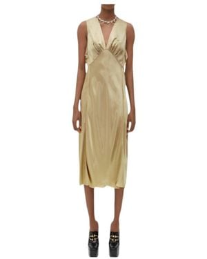 Bottega Veneta V-Neck Satin Midi Dress - Metallic