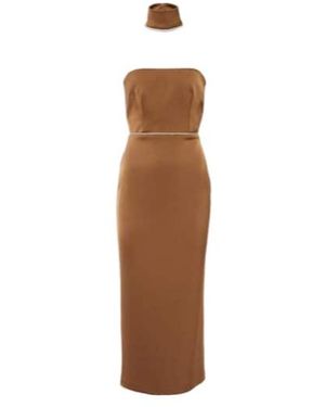 Alex Perry Crystal-Embellished Satin Midi Dress - Brown