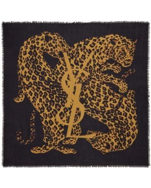 Saint Laurent Cassandre Leopard Square Scarf - Black