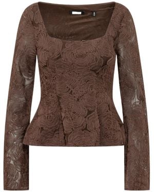 ROTATE BIRGER CHRISTENSEN Long-Sleeve Square-Neck Top - Brown