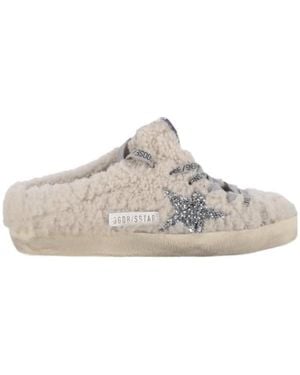 Golden Goose Sheep Fur Decorated Slippers - White