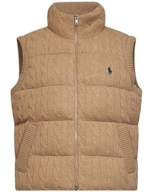 Polo Ralph Lauren Cable Zipped Quilted Padded Coat - Natural
