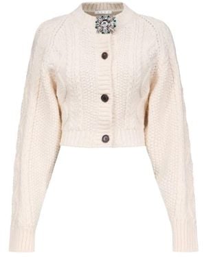 Area Brooch-Detail Cardigan - Natural