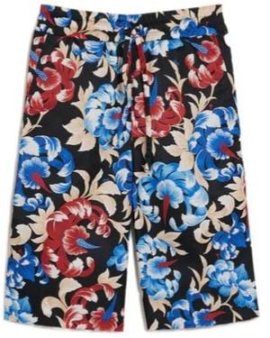 Ami Paris Floral-Print Elasticated-Waist Shorts - Blue