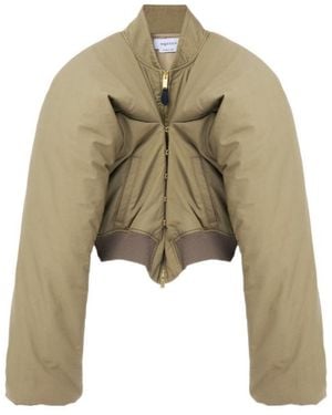 McQueen Exaggerated-Shoulder Cropped Bomber Jacket - Natural