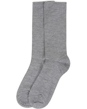 Brunello Cucinelli Fine-Knitted Rolled Trim Socks - Grey