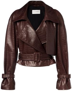 Nour Hammour Long-Sleeved Leather Jacket - Brown