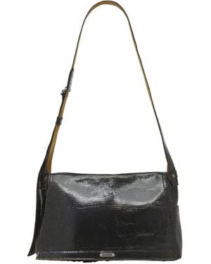 McQueen Logo Detailed Foldover Top Slouch Bag - Black