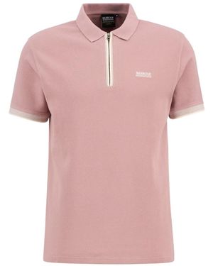 Barbour Logo Zip-Up Polo Shirt - Pink