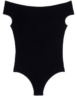 Ami Paris Ami Off-Shoulder Ribbed Knit Bodysuit - Black