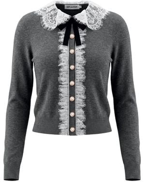 Self-Portrait Cardigan With Lace Collar And Bow Detail - Black