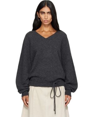 LE17SEPTEMBRE Le17Septembre Soft Alpaca Blend Tie V-Neck Knit Sweater - Black
