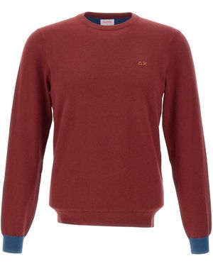 Sun 68 Contrast Elbow Patch Knitted Sweater - Red