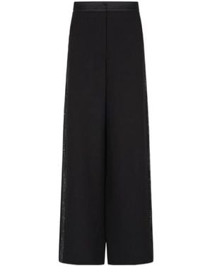 Giorgio Armani Wide-Leg Silk Pants With Rhinestone Details - Black