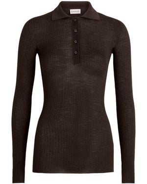 Moncler Ribbed Wool Polo Top - Brown