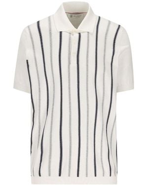 Brunello Cucinelli Short-Sleeved Striped Polo Shirt - White