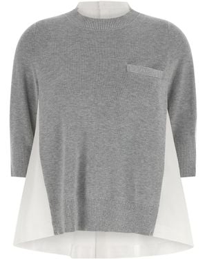 Sacai Crewneck Pleated Back Shirt Sweater - Gray