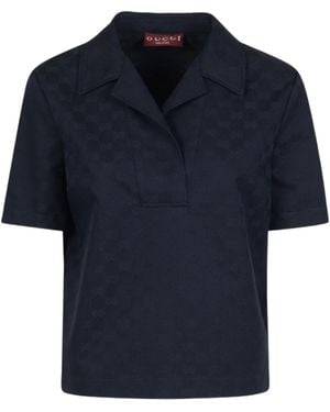 Gucci Gg Short-Sleeved Polo Shirt - Blue