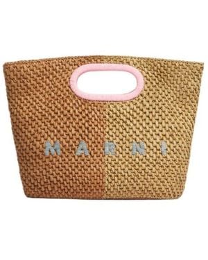 Marni Dark And Light Paper Raffia Seaside Clutch - Metallic