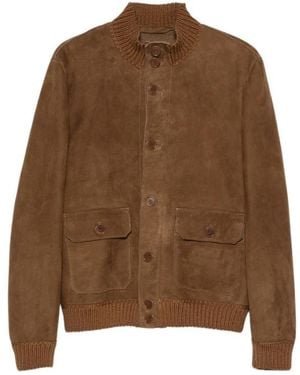Salvatore Santoro Ribbed-Trim Suede Jacket - Brown