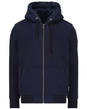Moose Knuckles Logo-Plaque Zip-Up Hoodie - Blue