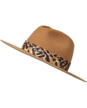 Fendi Logo Leopard Printed Felt Hat - Brown